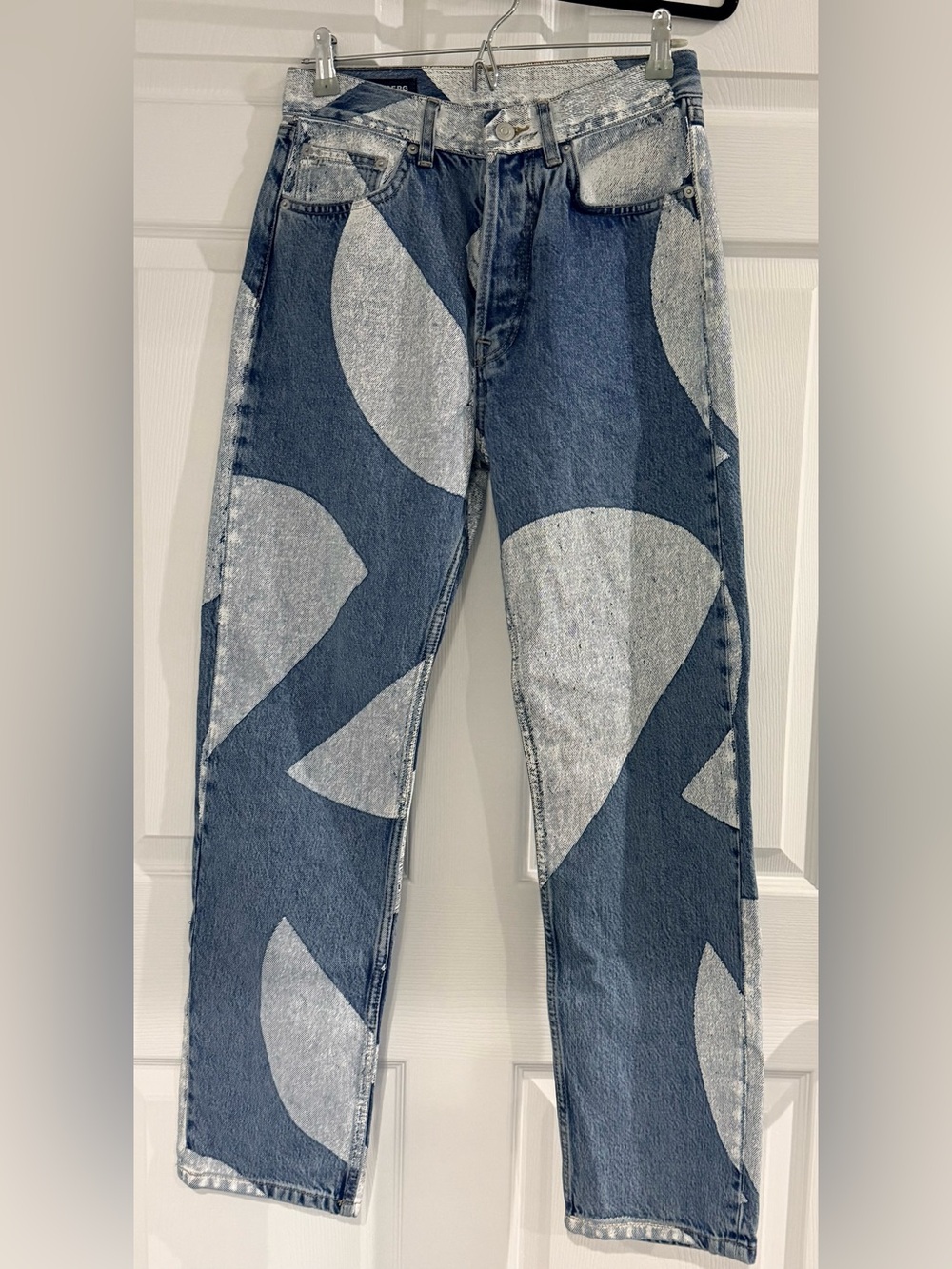Straight Leg Blue and Silver Patterned Women's Jeans